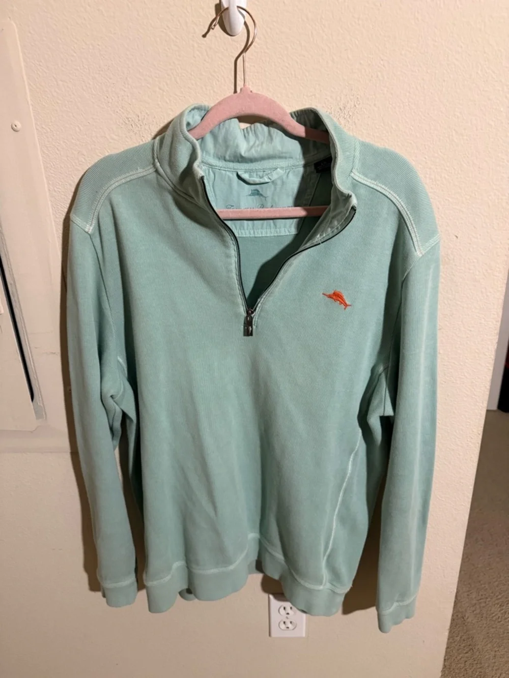 Tommy Bahama 1/4 Zip Pullover Sweatshirt Mint Green Men’s Large Cotton Mock Neck